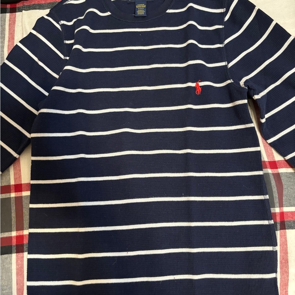 Polo Ralph Lauren Navy and White Striped Long Sleeve Tee - Picture 2 of 4